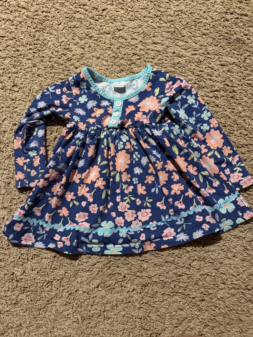 Navy Floral Long-Sleeve Girls' Dress Top